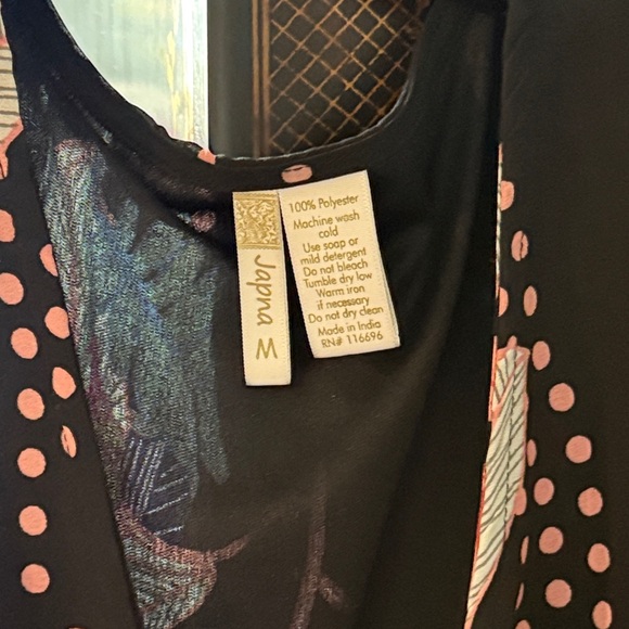 Japana Black wrap/kimona medium blue floral orchids Pink Polka Dots fabulous - Picture 16 of 16